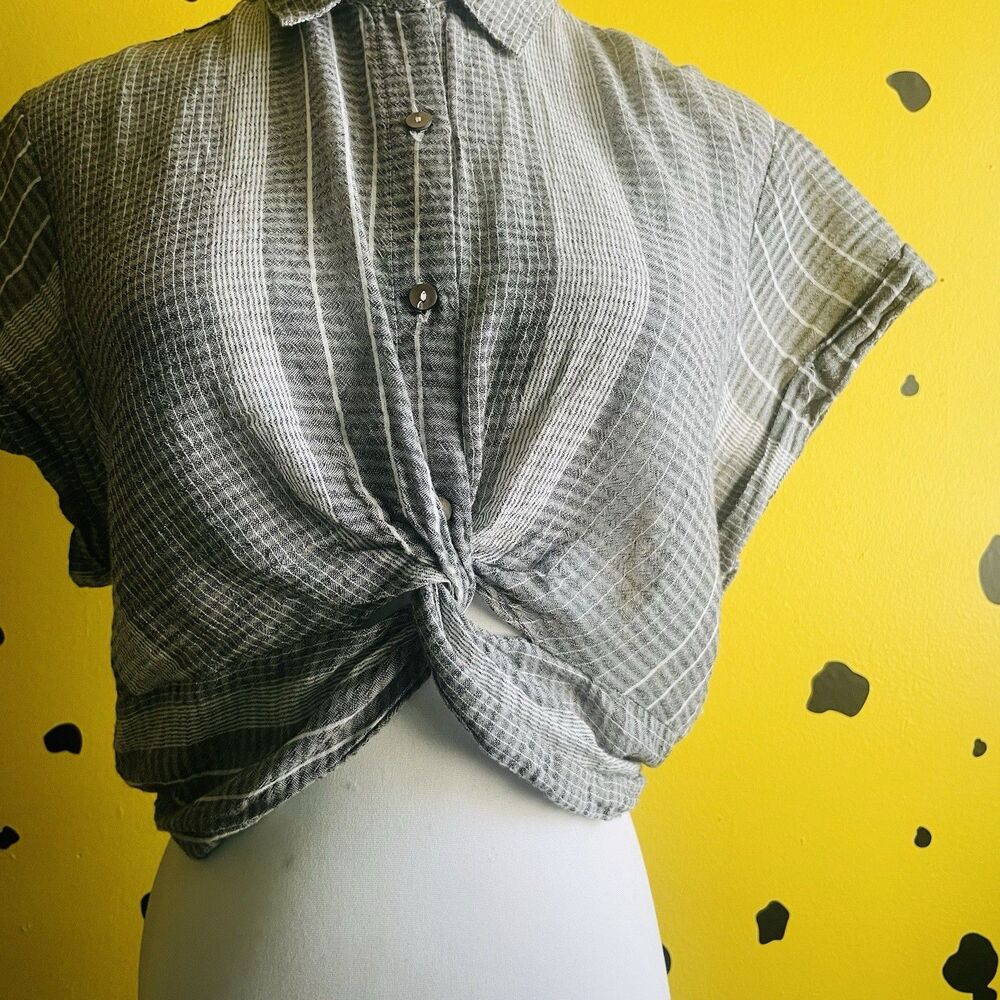 Olivaceous Gray Plaid Button Up Shirt Blouse Top Preppy Academia Womens S